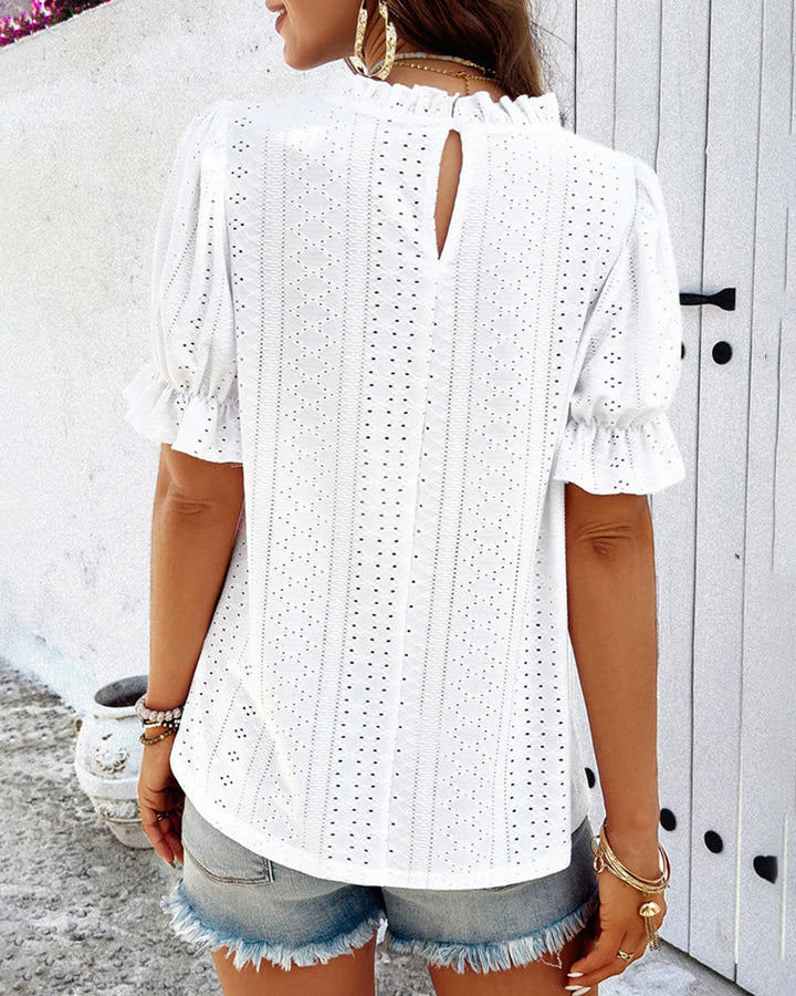 Short Sleeve Solid Color Top with Cutout Details