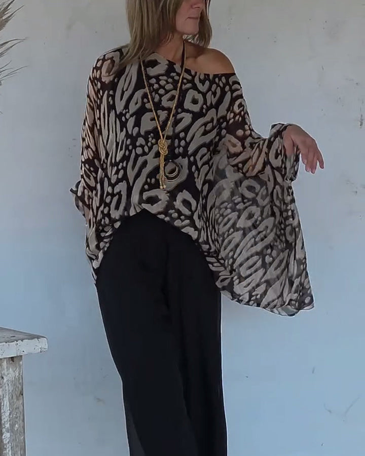 חולצה ארוכת שרוולים עם הדפס עטלף ייחודי