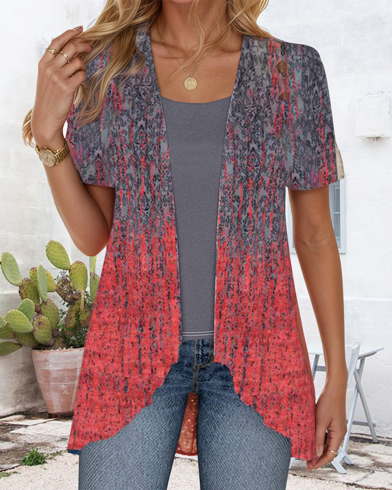 Irregular Short Sleeve Blouse with Faux Two-Piece Design