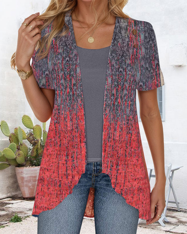 Irregular Short Sleeve Blouse with Faux Two-Piece Design