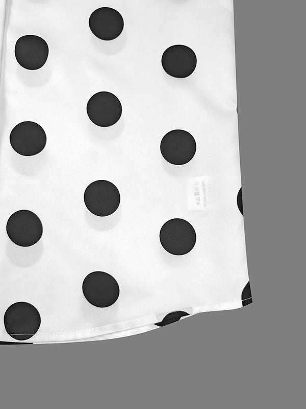 Polka Dot Long Sleeve Loose Fit Button-Up Blouse with Lapel Detail