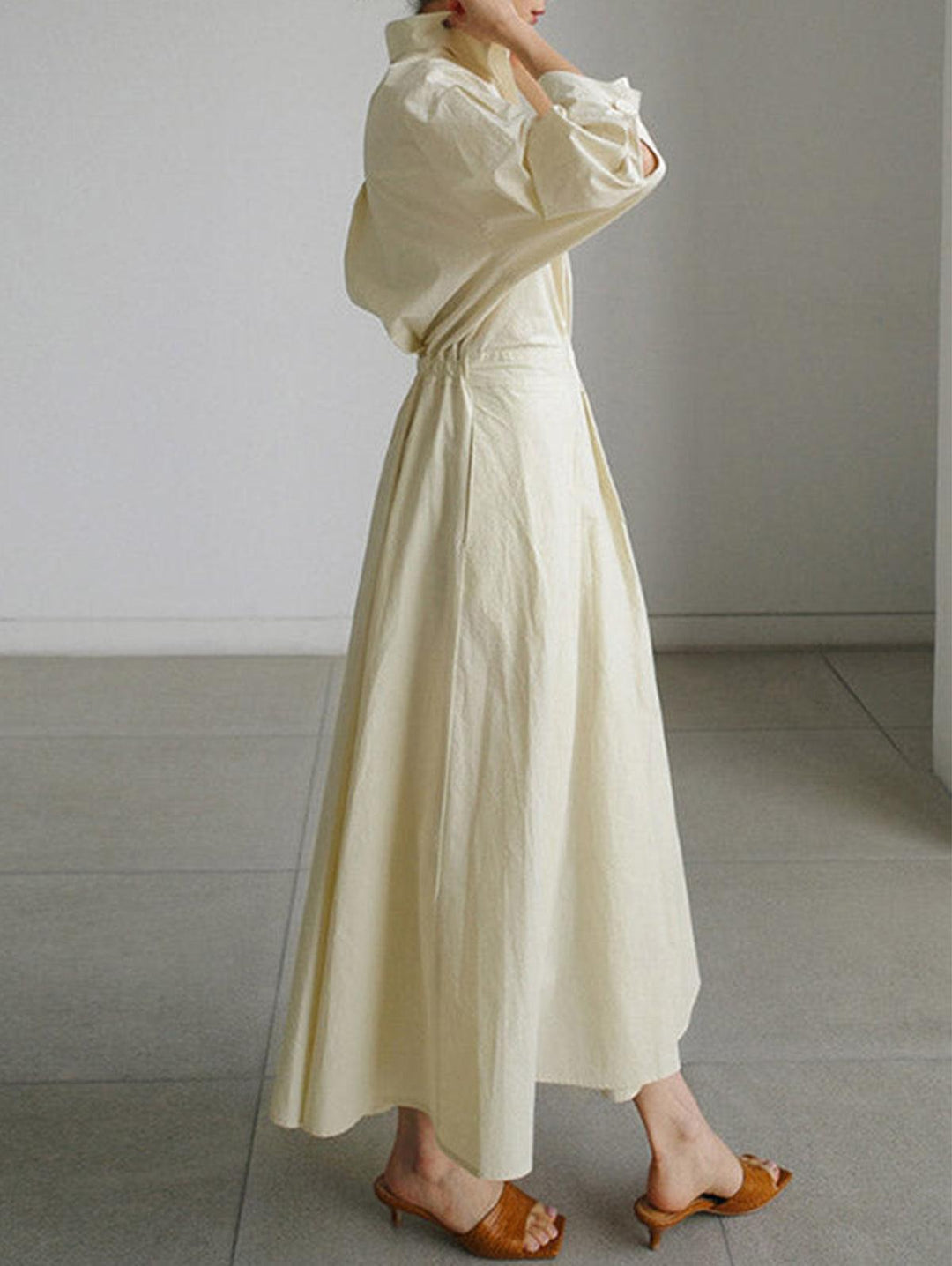 Chic Midi Dress with Pocket, Button Detail, and Lapel Collar