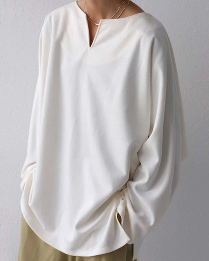 Relaxed V-Neck Solid Color Blouse