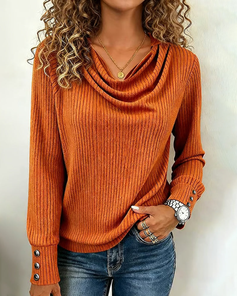 Draped Neck Solid Color Tee