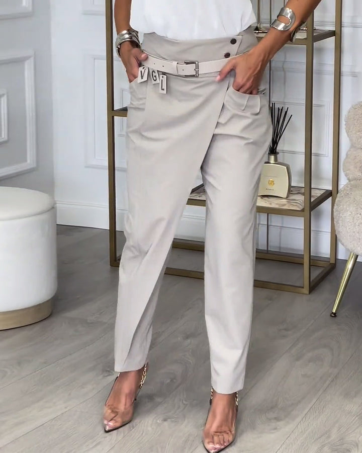 Trendy Solid Color Pants with Unique Patchwork and Pockets