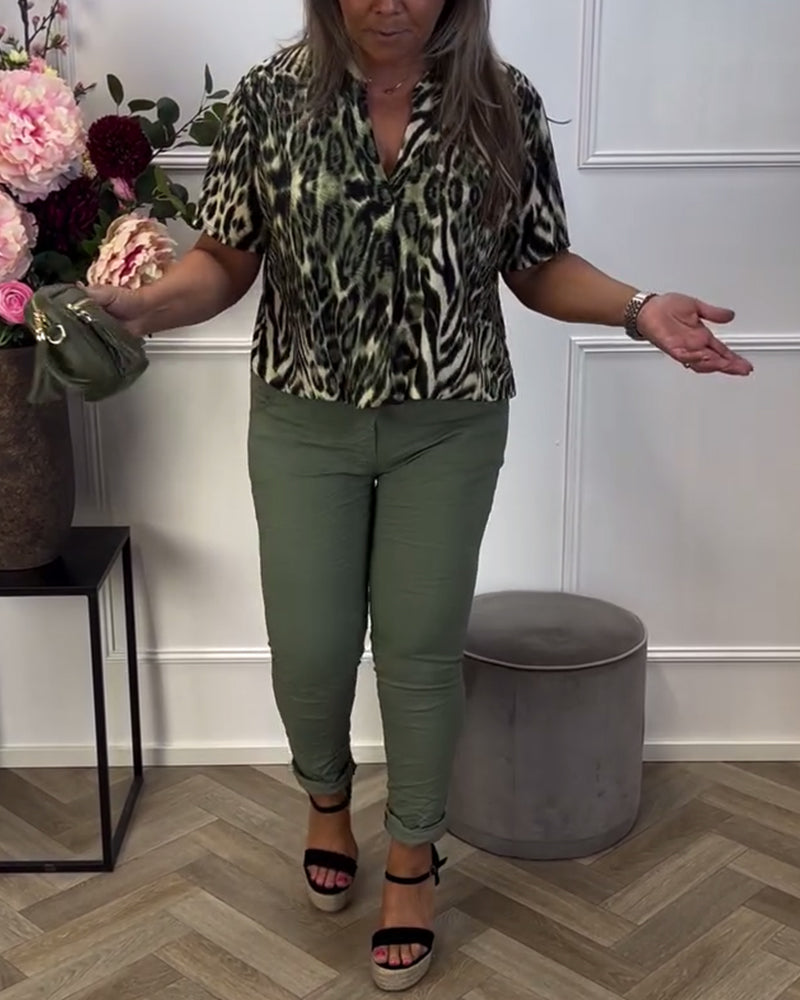 Chic Short Sleeve Leopard Print Blouse