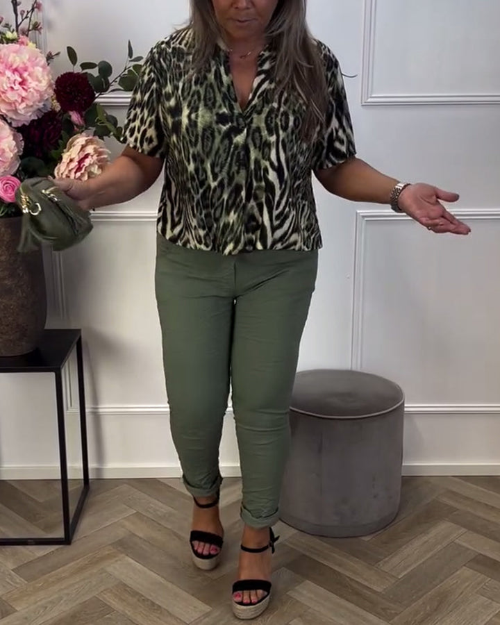 Chic Short Sleeve Leopard Print Blouse