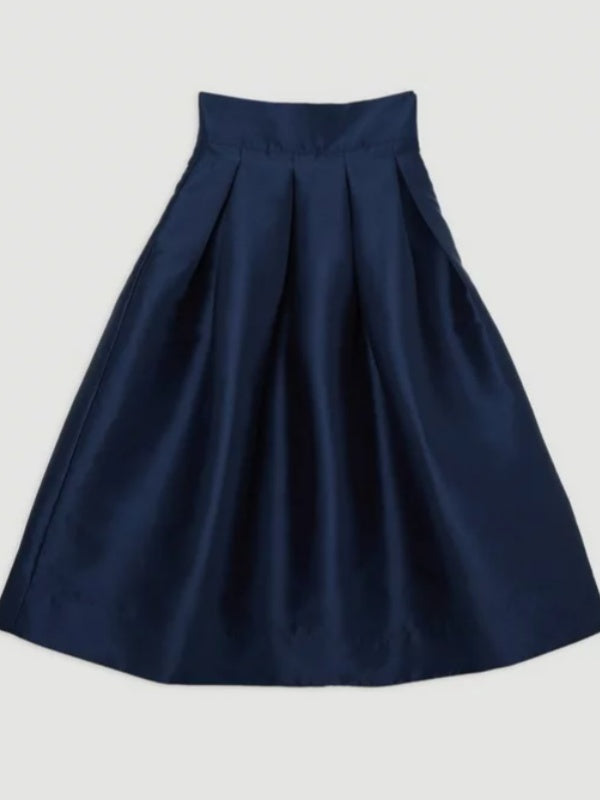 Solid Color High-Waisted A-Line Pleated Skirt with Zipper