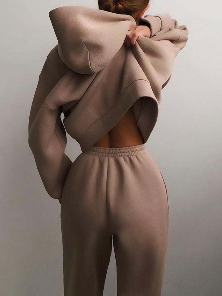 Trendy Solid Color Hooded Two-Piece Set