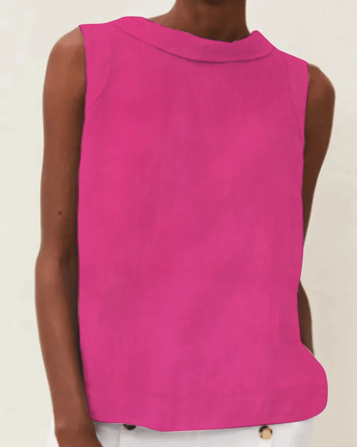 Round Neck Linen Short-Sleeve Blouse