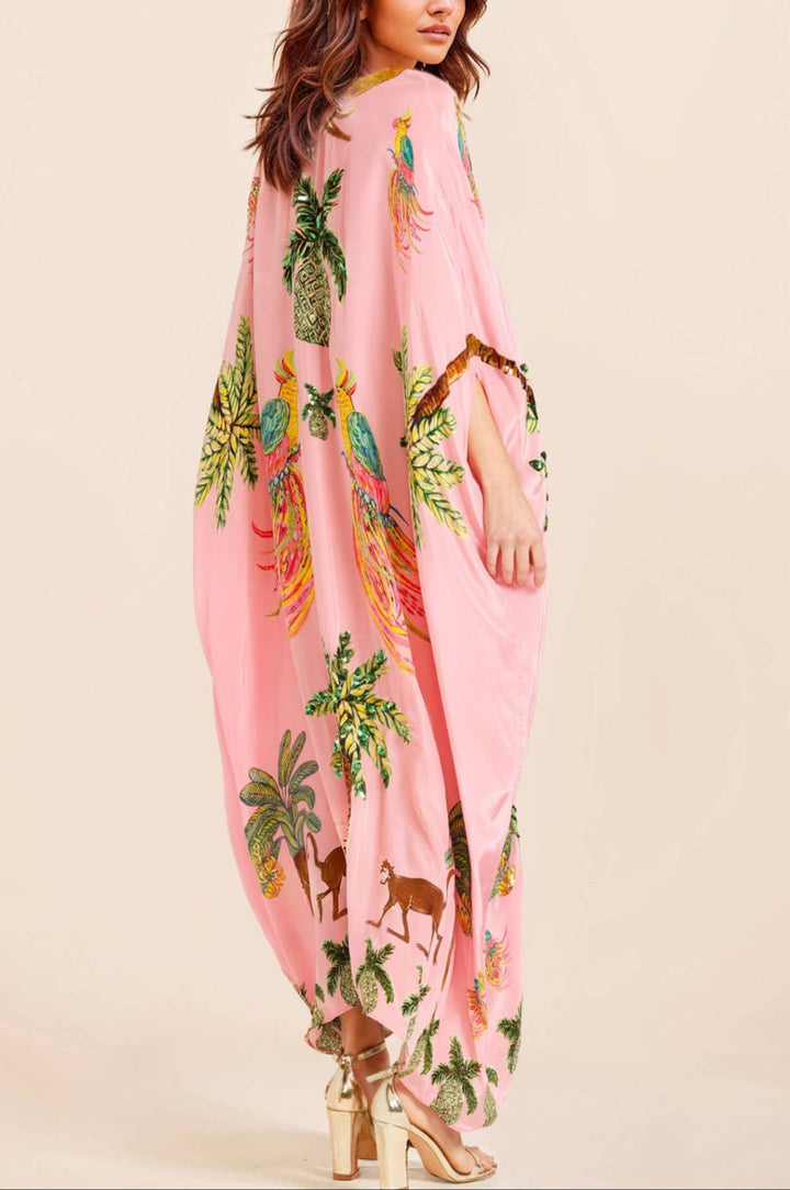 Distinctive Drop Shoulder Coconut Tree Print Dress