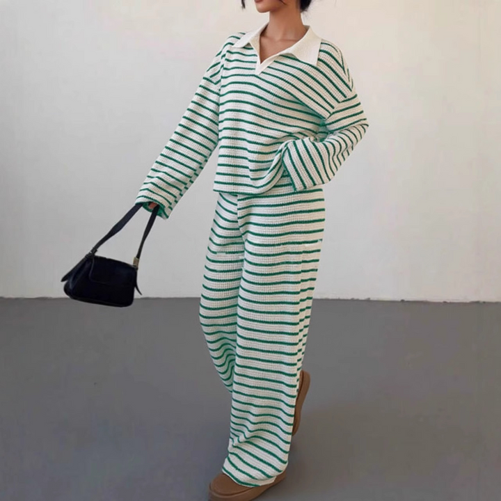 INCI™ - Striped V-Neck Long Sleeve Top & Pants Set