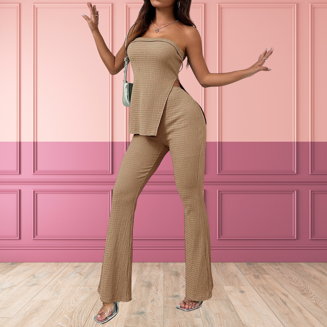 PEACHY™ - סט גופייה שיקית עם שוליים שסופגים ומכנסיים תואמים
