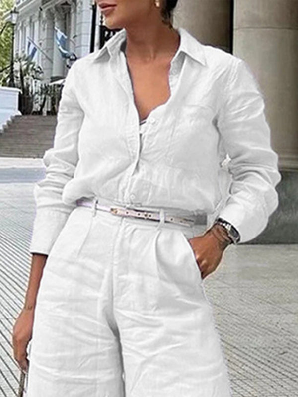 Loose-Fit Long Sleeve Solid Color Lapel Blouses & Shirts