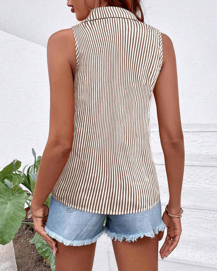 Striped Sleeveless Collared Tank Top
