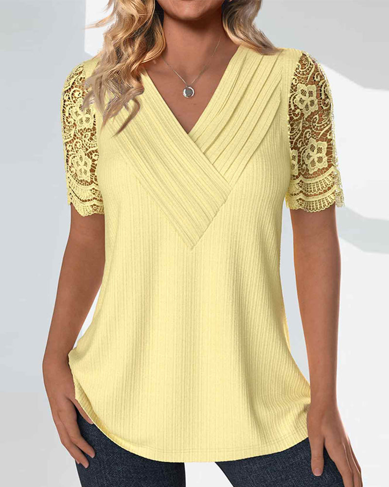 Lace Patchwork Short-Sleeve Blouse