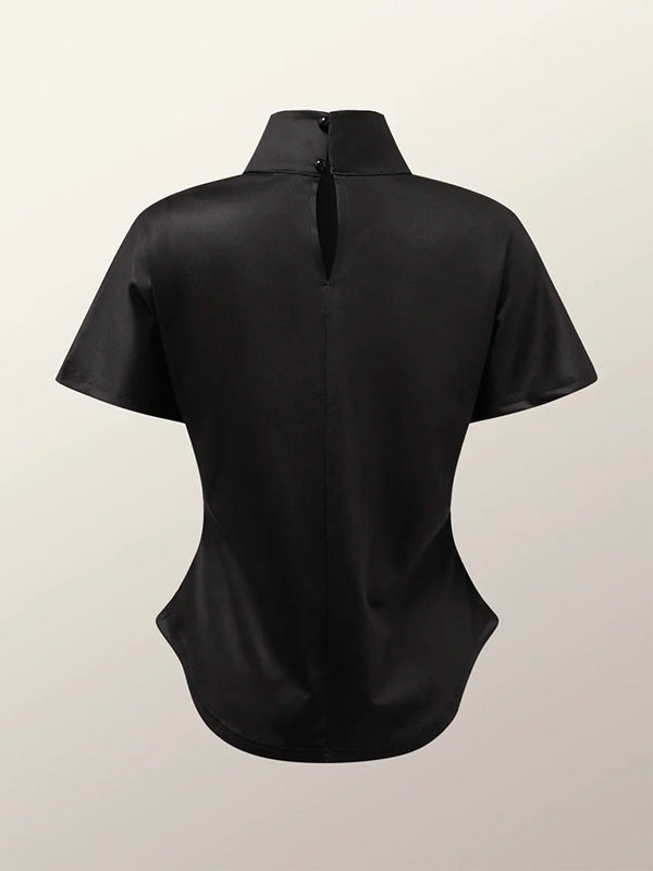 High Neck Floral Print Short Sleeve Slim Fit T-Shirt