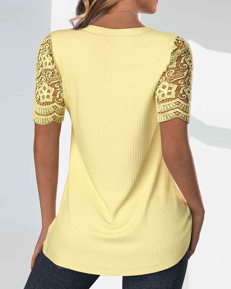Lace Patchwork Short-Sleeve Blouse