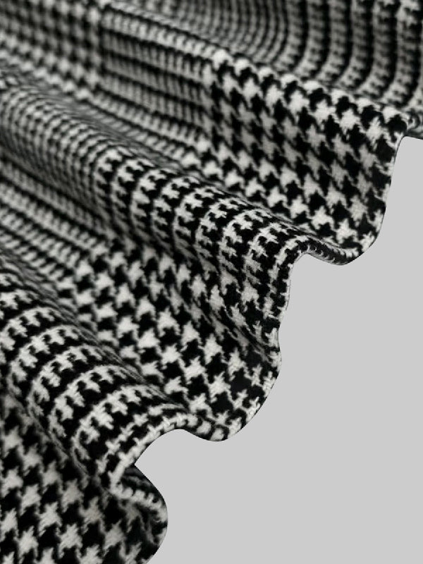 Asymmetric Houndstooth Plaid Jacket with Long Sleeves and Stand Collar