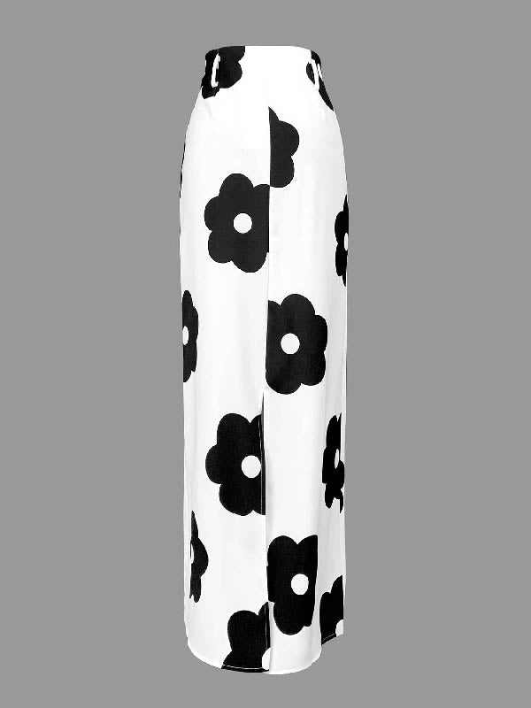 Floral Print Split-Back Skirt