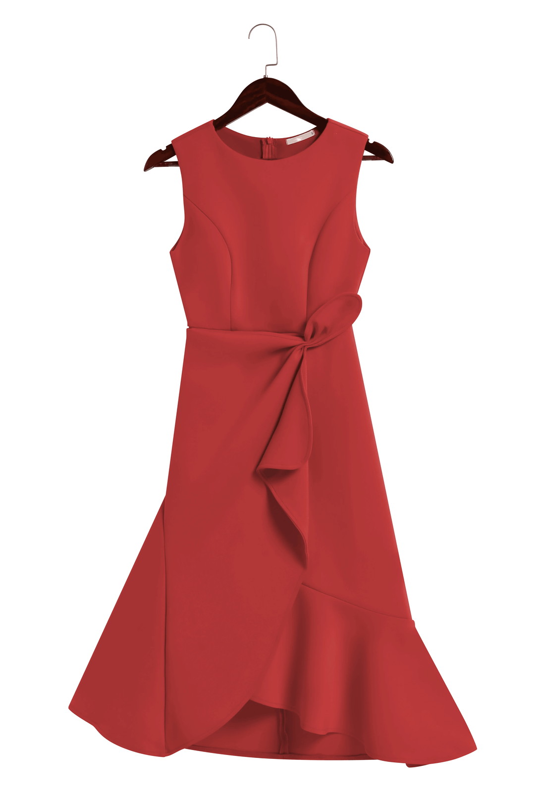 Elegant Red A-Line Midi Dress with Waist Twist - Perfect for Day to Night