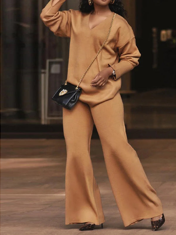 V-Neck Pullover with Long Sleeves in Solid Colors