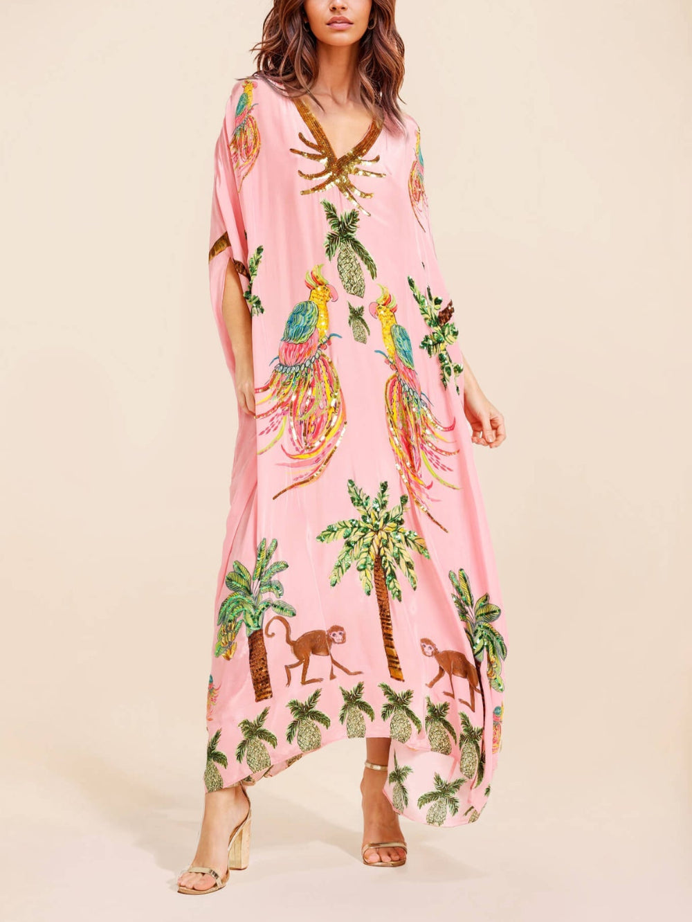 Distinctive Drop Shoulder Coconut Tree Print Dress
