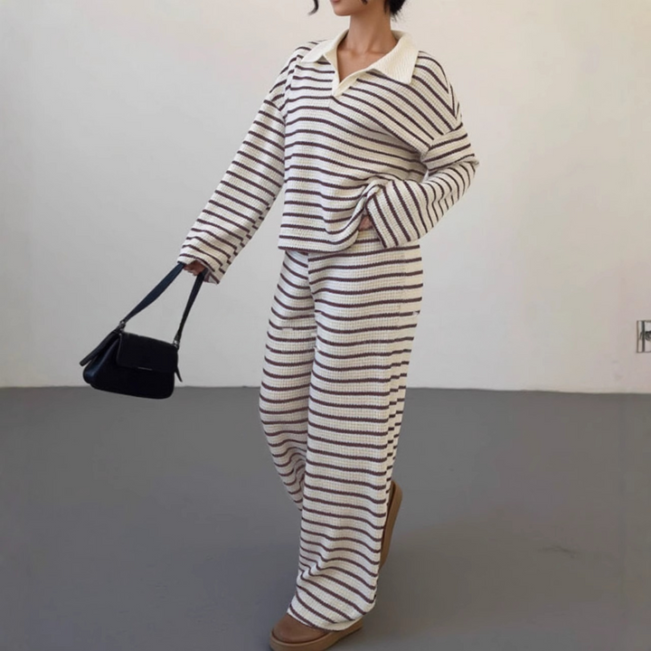 INCI™ - Striped V-Neck Long Sleeve Top & Pants Set