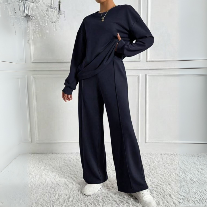 AMBRA™ - Relaxed Long Sleeve Sweatshirt with High-Waisted Pants Ensemble