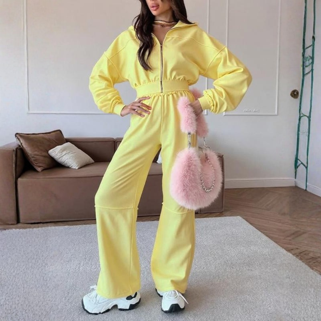 DARA™ - Cozy Zip-Up Hoodie and Elastic Waist Pants Set