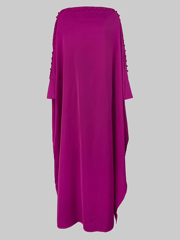 Solid Color Maxi Dresses with Loose Fit and Button Detail