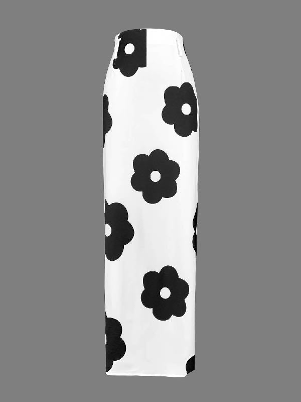 Floral Print Split-Back Skirt