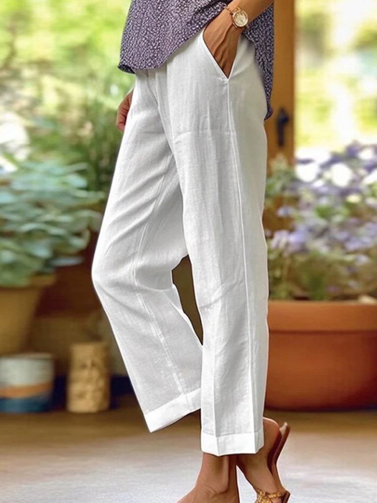 Relaxed Fit Solid Color Casual Trousers