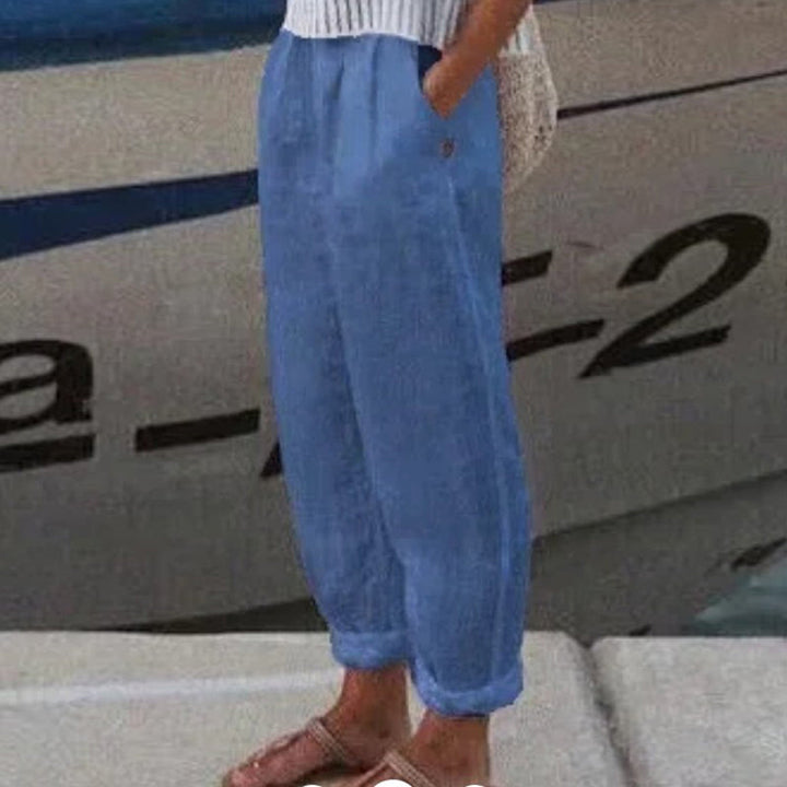 Solid Color Casual Cotton-Linen Blend Pants