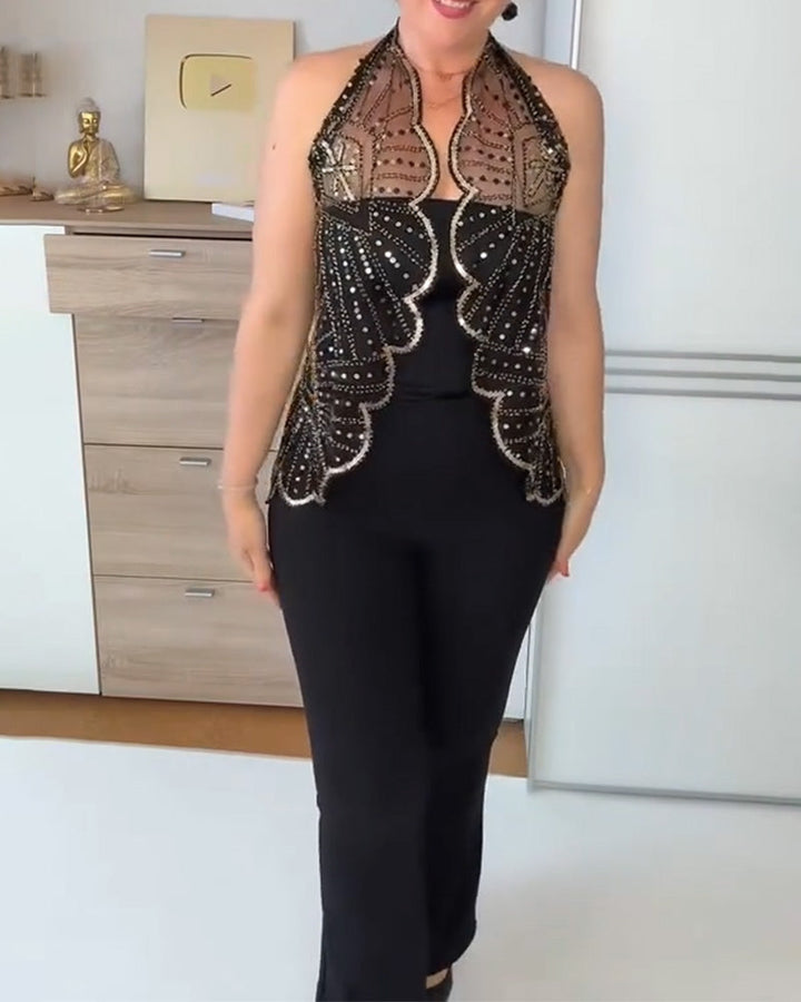 צעיף תחרה קלאסי מעוטר בפנינים