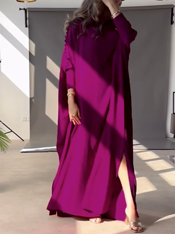 Solid Color Maxi Dresses with Loose Fit and Button Detail