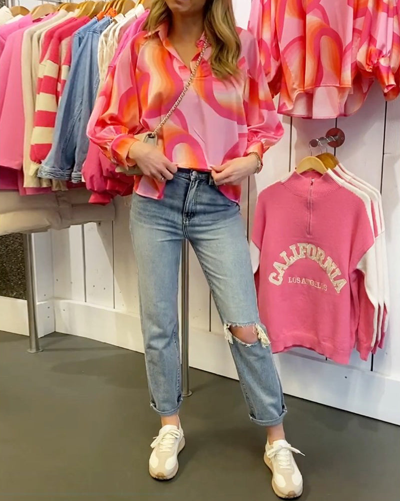 Long Sleeve Blouse with Lapel Detail