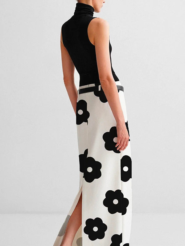 Floral Print Split-Back Skirt