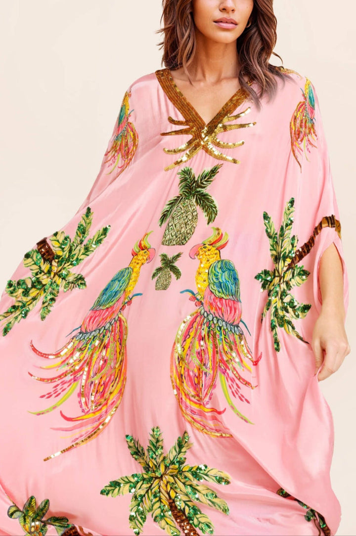 Distinctive Drop Shoulder Coconut Tree Print Dress