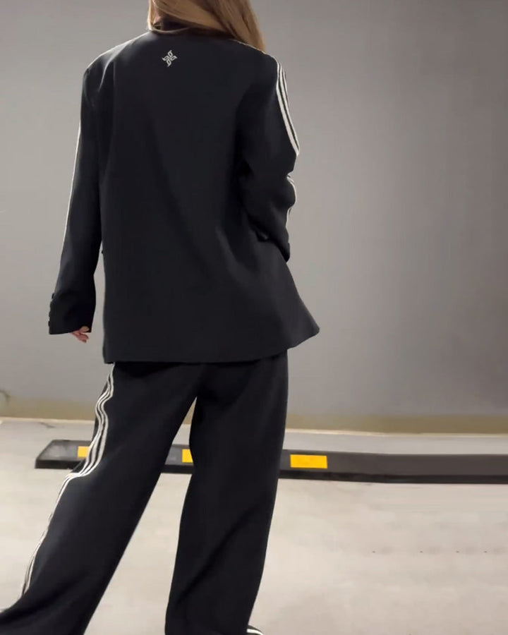 Chic Striped Blazer and Wide-Leg Pants Set