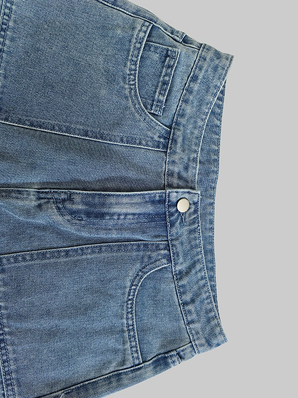 High-Waisted Wide-Leg Jeans with Contrast Color and Pockets