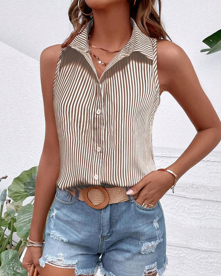 Striped Sleeveless Collared Tank Top