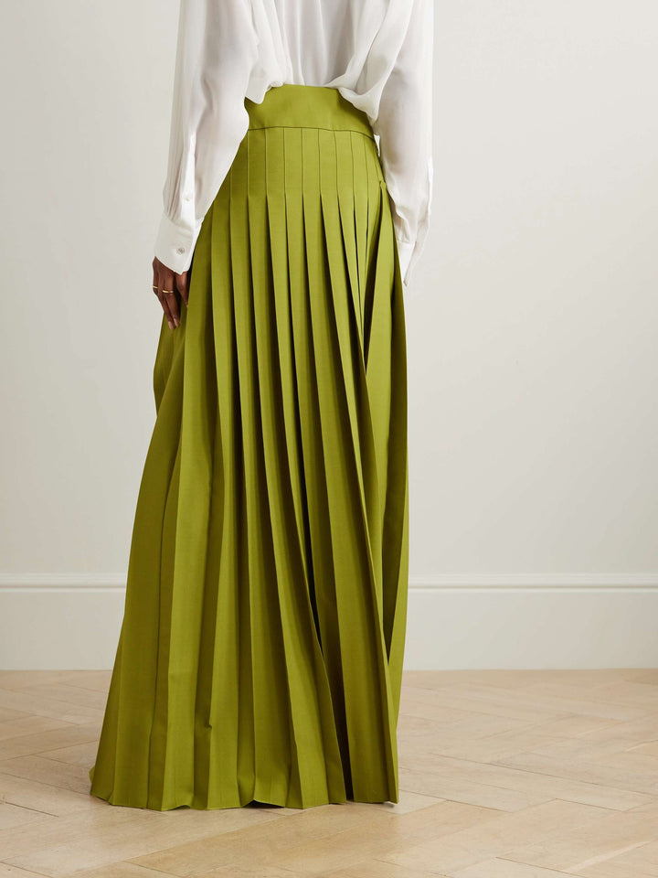 Solid Color High-Waisted Loose Pleated Skirt with Side Split