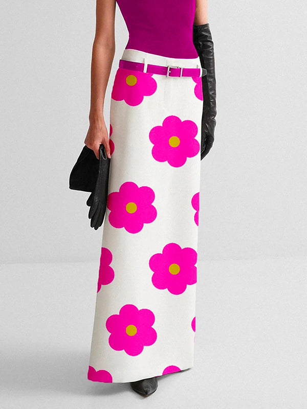 Floral Print Split-Back Skirt
