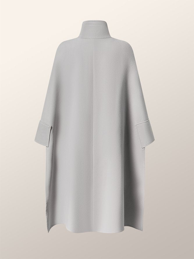 Relaxed Fit High-Low Solid Color Cape Jacket with Stand Collar