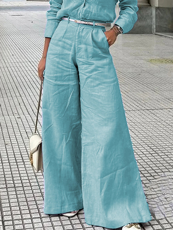 Solid Color Wide Leg Trousers with Split Joint Design