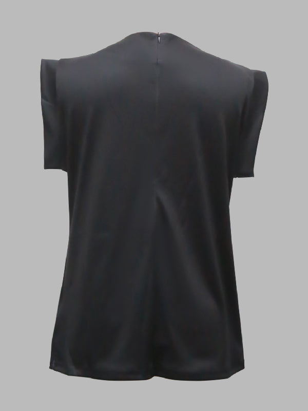 High-Neck Cap Sleeve Loose-Fit Multi-Colored Printed T-Shirt