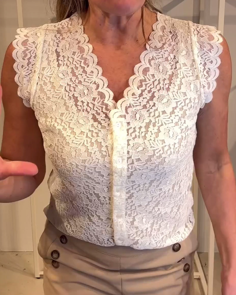 V-Neck Sleeveless Lace Tank Top – Elegant Design