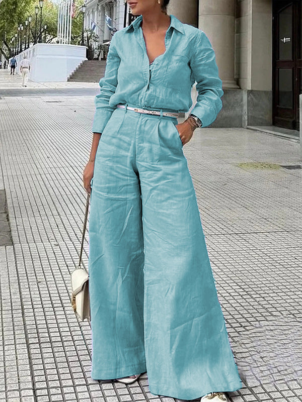 Solid Color Wide Leg Trousers with Split Joint Design