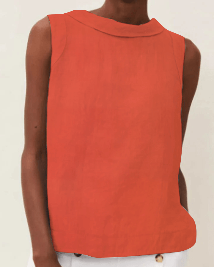 Round Neck Linen Short-Sleeve Blouse